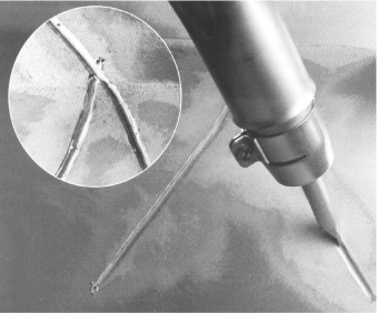 Tack welding with nozzle 28 allows realignment before main welding operations commence.